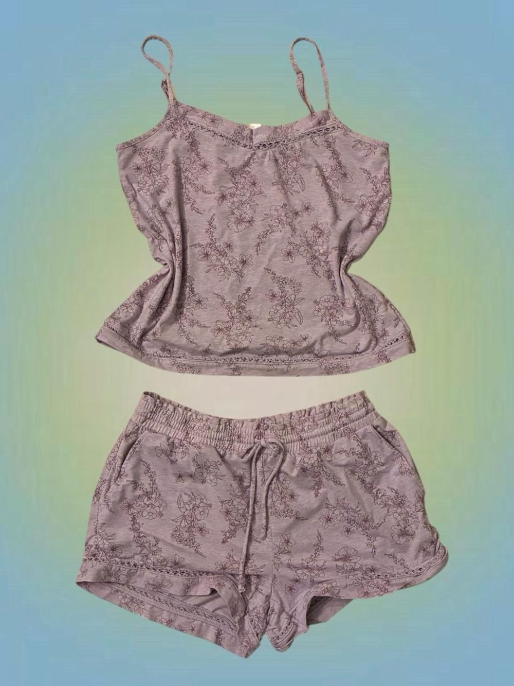La Vie En Rose Lavender Floral Lace-Trim Cami & Shorts Set